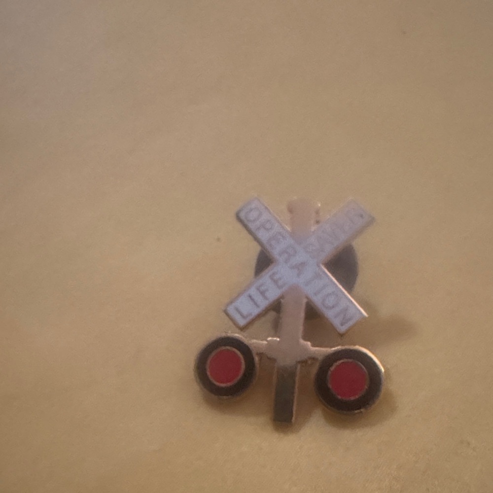 Railroad Crossing Enamel Pin with Red Accents